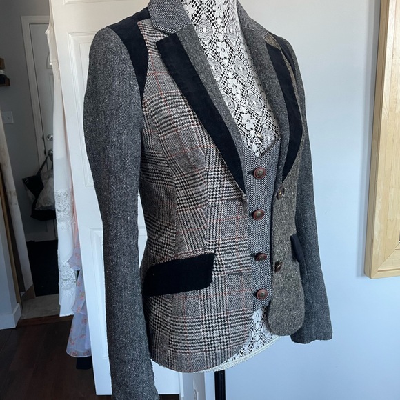 VTG Anthropologie Cartonnier Alma Mater Patchwork Herringbone Blazer Jacket.Sz 2 - Picture 4 of 10